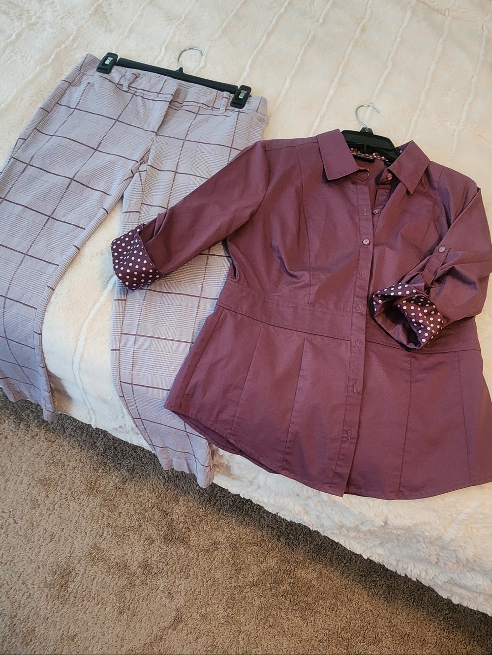 New York & Company Mauve Button-Down Shirt And Pant Set